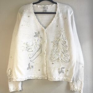 Vintage Ramie/Cotten knitted winter Christmas cardigan with detachable collar L